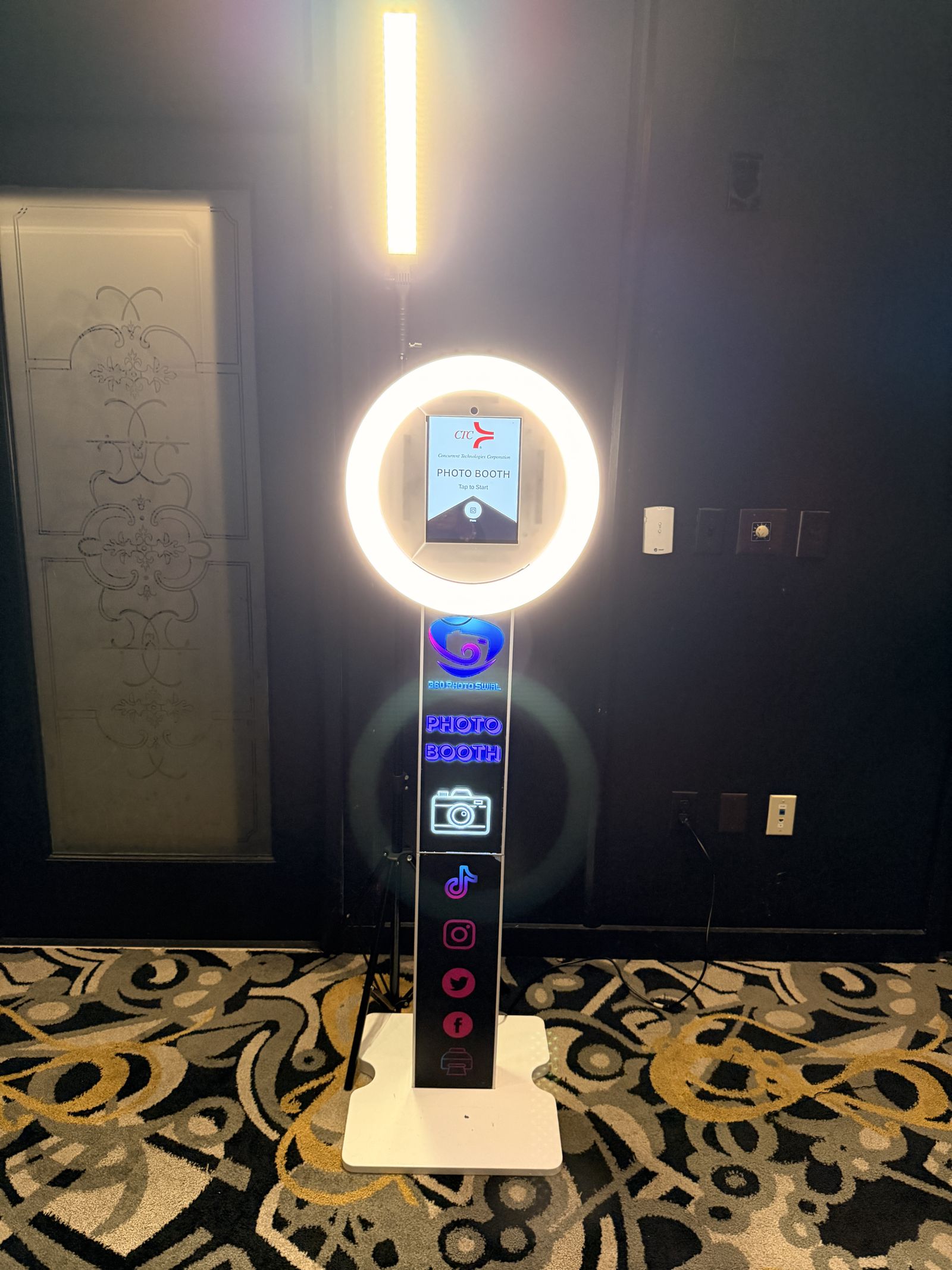 Basic Tower photo booth at a corporate holiday ballroom party