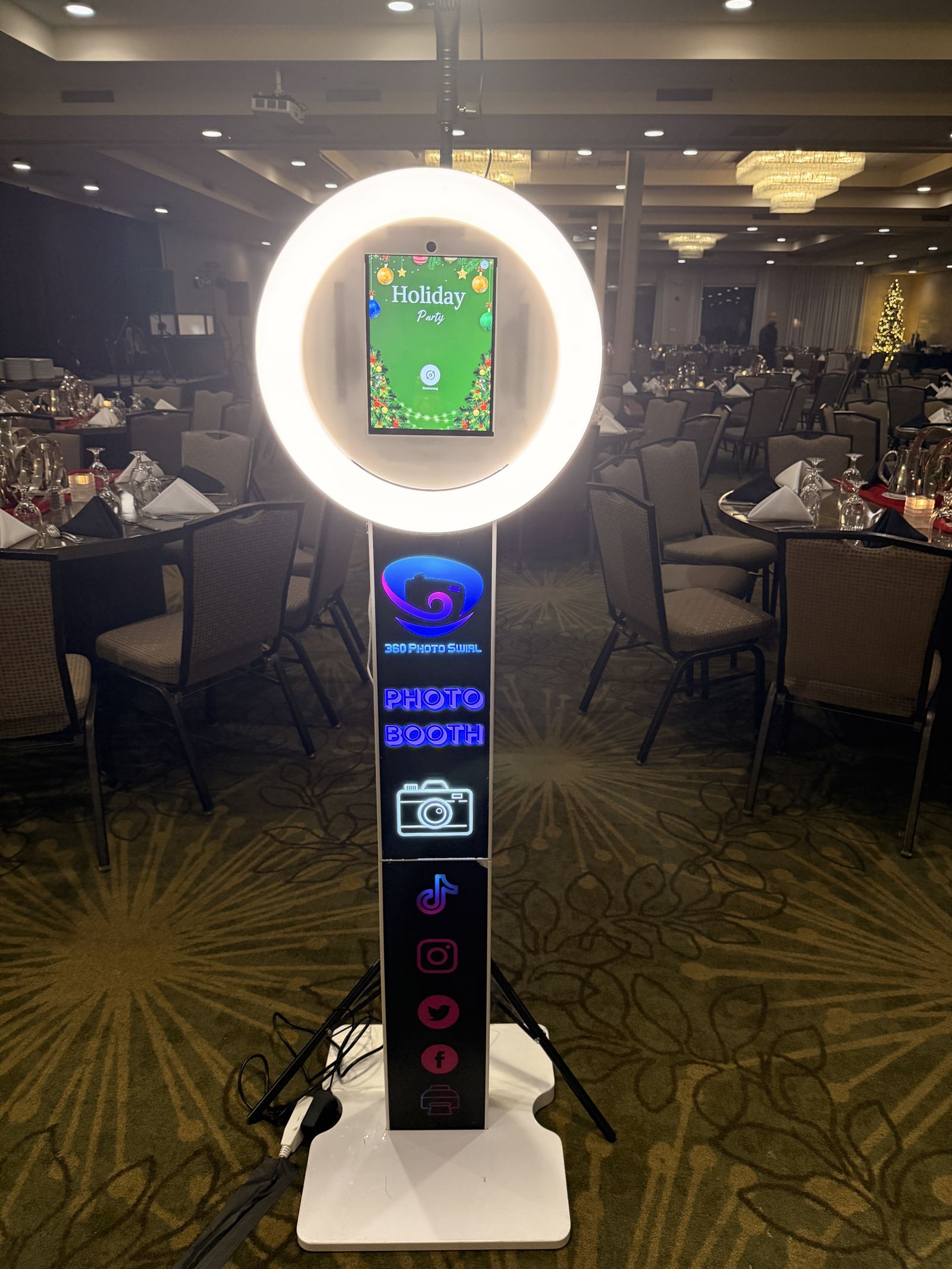 Basic Tower photo booth at a corporate holiday party